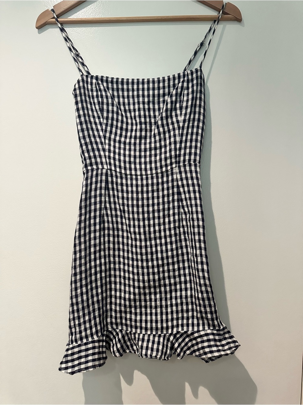 Reformation Black and White Gingham Spaghetti Strap Mini Dress